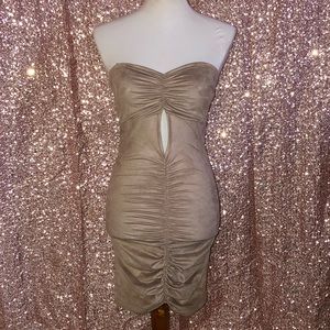 Nude Ruched Mini Dress